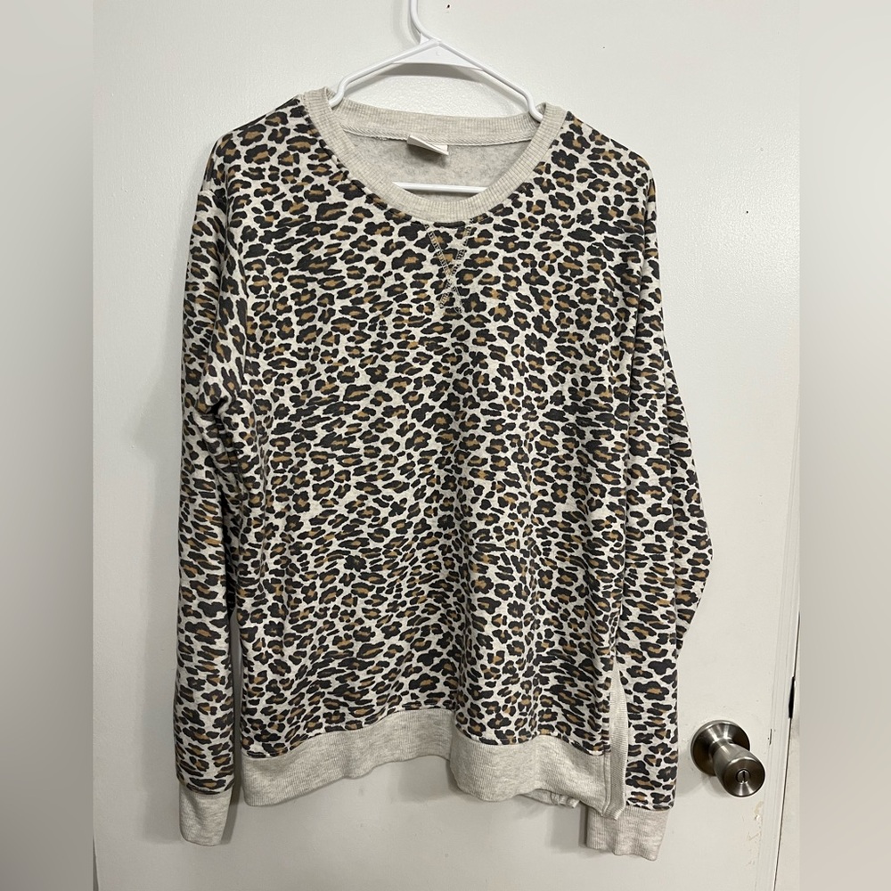 Bloom + Pop Leopard Print Crewneck Sweater, size XL